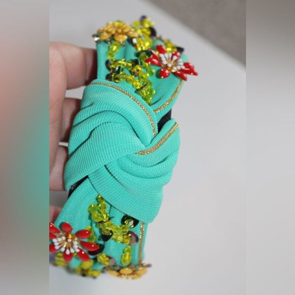 New handmade embroidered blue/green headband